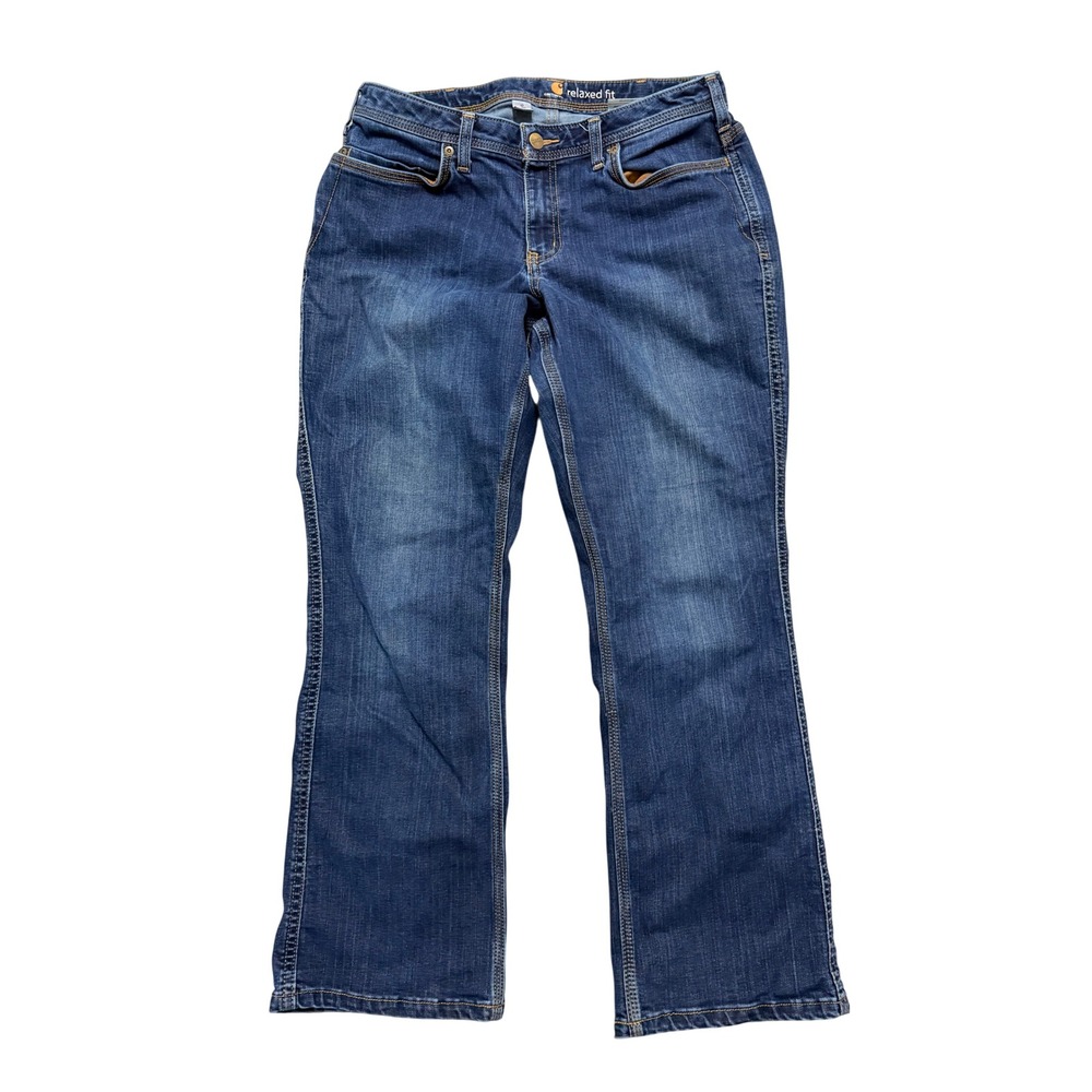 Carhartt Relaxed Fit Jeans Womens 10 Short Dark Wash Denim Stretch 100655 409